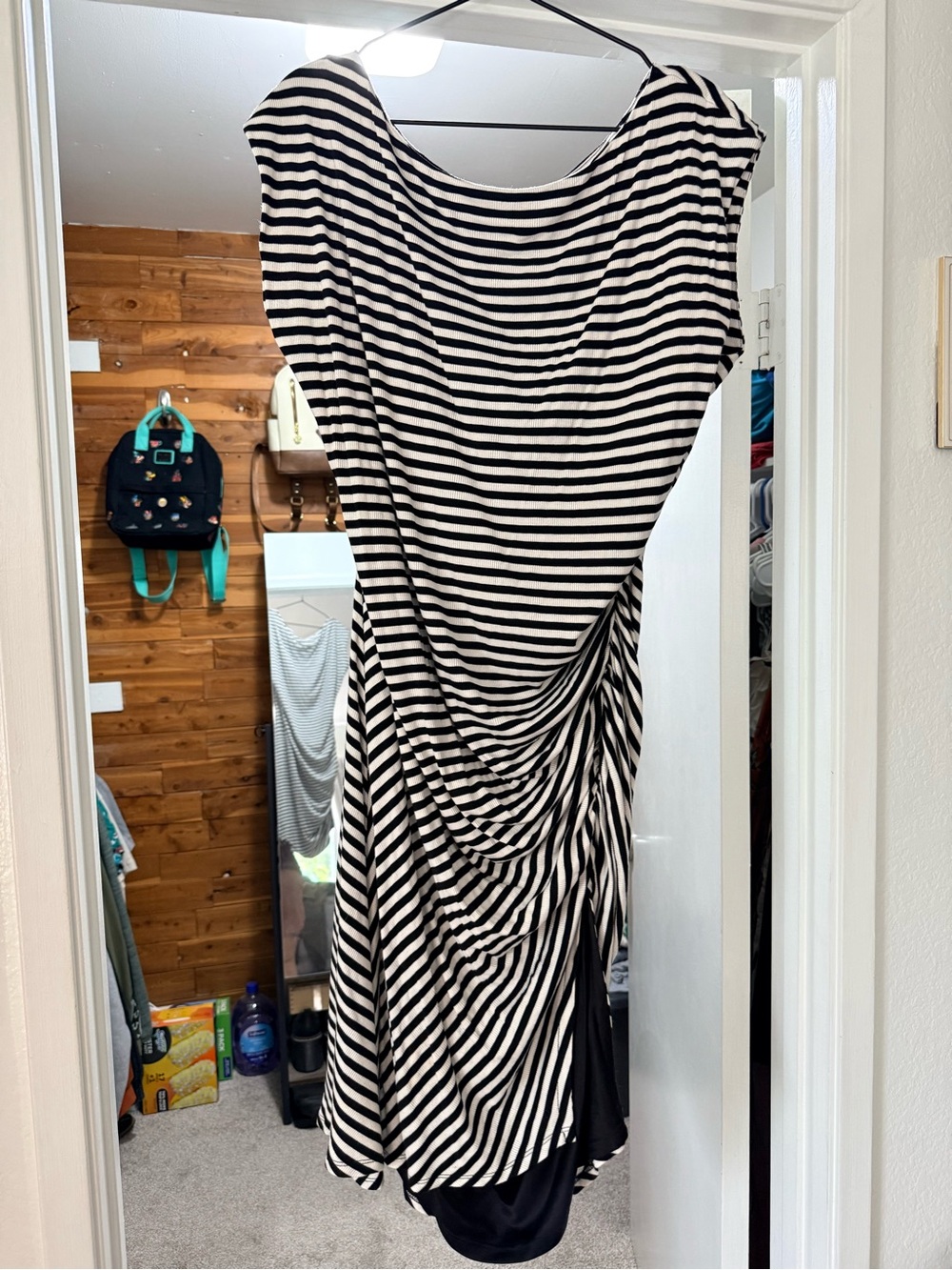 torrid Black & White Striped Midi Dress with Side Drape